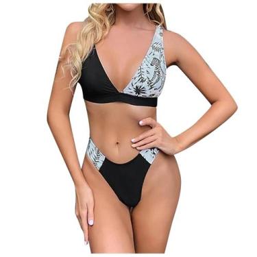 Imagem de Conjunto de biquíni feminino sexy alto contraste gradiente dividido ma