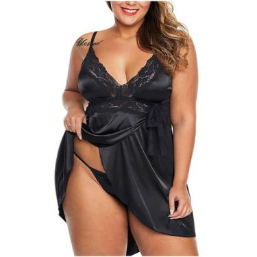Imagem de Moda Feminina Sexy Plus Size Lace Silks Underwear Suspender Skirt Nigh