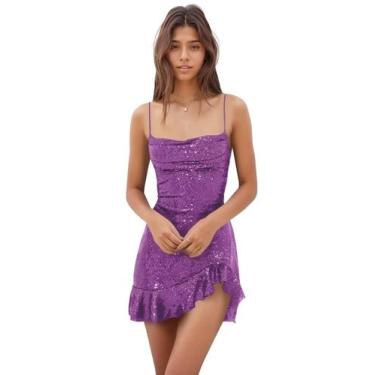 Imagem de Vestido de boas-vindas EEMEII, lantejoulas, sereia, babados, roxo, tam