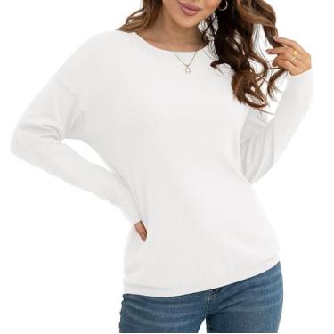 Imagem de Suéter feminino VIISHOW, ultramacio, de gola redonda, branco, tamanho 