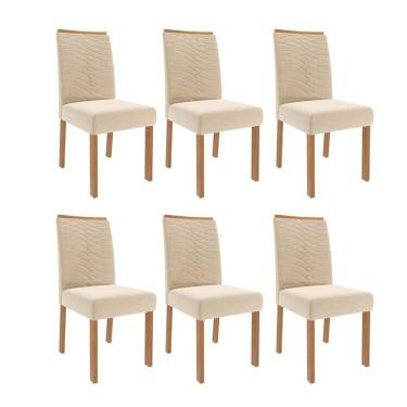 Imagem de Kit 6 Cadeiras para Sala de Jantar Estofadas Clarice Madeira/Nude