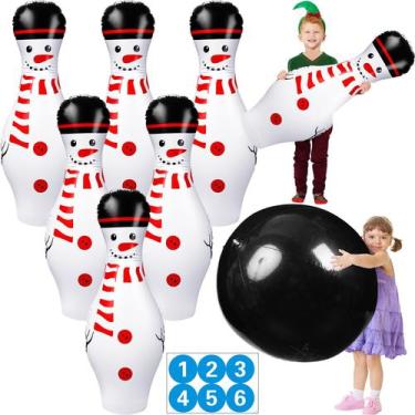 Imagem de Conjunto de boliche inflável gigante de Natal aberto com 6 pinos e bol