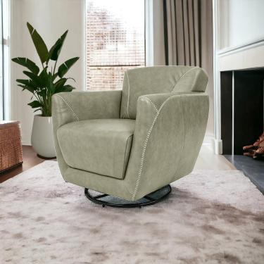 Imagem de Poltrona Decorativa Valentina Sala de Estar Giratória Couro Cinza Manchado G40 - Gran Belo