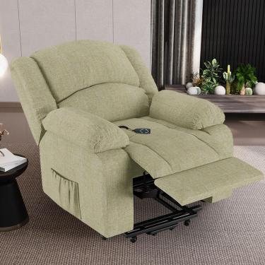 Imagem de Poltrona do Papai Reclinável Sala de Cinema Madrid Elevação Lift Elétrico Linho Bege  G26