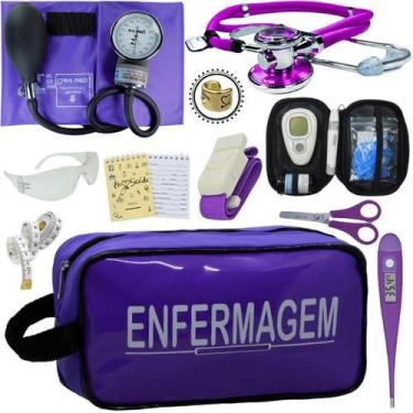 Imagem de Kit Enfermagem Aparelho de Pressão Estetoscópio Medidor Glicose Pa Med