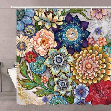 Imagem de Cortina de chuveiro Neasow Boho Floral 100% poliéster 180x200cm