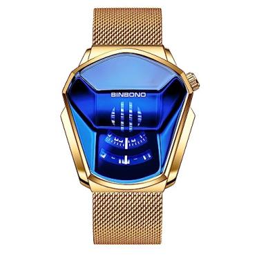 Imagem de Relógios digitais binários masculinos de aço inoxidável prateados à prova d'água com luz de fundo LED criativos, modernos e azuis, Z, dourado, azul, Relógio binário LED