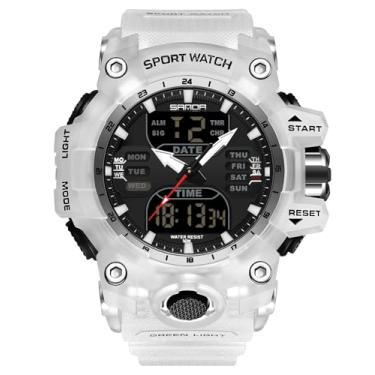 Imagem de Relógio de pulso unissex analógico digital para esportes ao ar livre, multifunções, LED, eletrônico, grande, à prova d'água, cor doce, relógio de pulso para estudante, X branco transparente