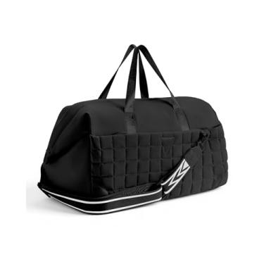 Imagem de Arxus Bolsa de ginástica feminina, bolsa transversal com alça de ombro, bolsa de viagem antimanchas com bolso molhado, bolsa leve para viagem de fim de semana, resistente à água, Preto