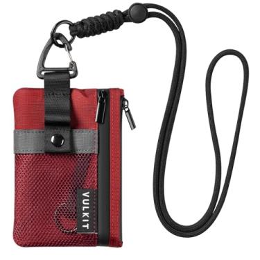 Imagem de VULKIT Carteira pequena minimalista com janela de identificação, porta-cartões com bloqueio RFID carteira impermeável com fecho de correr para cartões de identificação, Vermelho, no, Minimalista