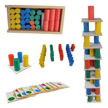 Imagem de Torre Inteligente Educativa, Jogo de Blocos Coloridos para Crianças e Bebês, Brinquedo de Desenvolvimento com Peças Empilháveis em Madeira, 40 Peças