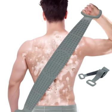 Imagem de Escova de banho esfoliante corporal de silicone, escova de chuveiro esfoliante, cinto de banho com tira extra longa e alça para facilitar a remoção das costas, lama de fricção e cinzas do corpo das