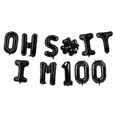 Imagem de Oh I’m 100! Latex Balloons 16 Inch Black Hallo One Hundred Cheers to 100 Years Old Theme Decor for Man Woman Happy 100th Birthday Party Photo Studio Prop Flag Decorations Favors Supplies