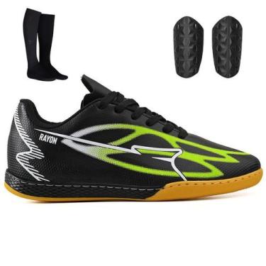 Imagem de Kit de Chuteira Indoor Futsal + Meião e Caneleira Adulta - Light, Azul