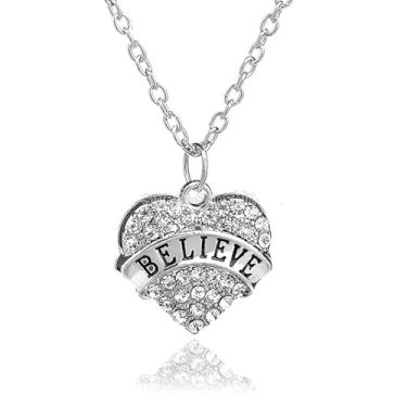 Imagem de Presentes inspiradores para mulheres Believe Colar com pingente de coração de strass para amigas e filhas, One Size, Aço inoxidável, Sem Pedra Preciosa