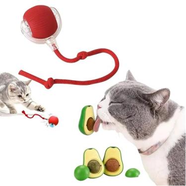 Imagem de Kit 2 Brinquedo para Gato Interativo, Abacate com Catnip Natural e Bola com Corda Vermelha, Brinquedo Duplo para Estimulação Felina