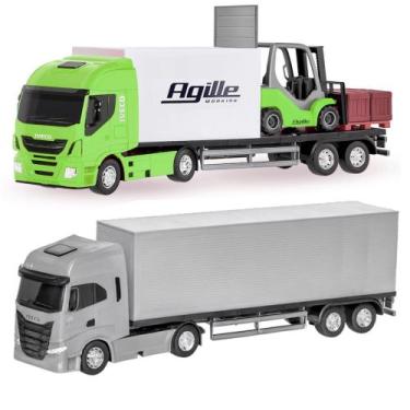 Imagem de Kit 3 Brinquedos Caminhões de Brinquedo Baú e Empilhadeira - Usual Bri