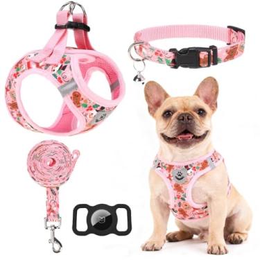 Imagem de EXPAWLORER Peitoral para filhotes de Natal – coleira e coleira para cachorro – malha macia acolchoada ajustável para cães pequenos, sem puxão, à prova de fuga refletiva para caminhadas ao ar livre