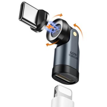 Imagem de MoKo Adaptador magnético Lightning para USB C 60W, adaptador Lightning magnético de 9 pinos com rotação de 180° 360°, iluminação para USB C, adaptador de 90 graus para iPhone 17 Air 16 15 Pro Max/iPad