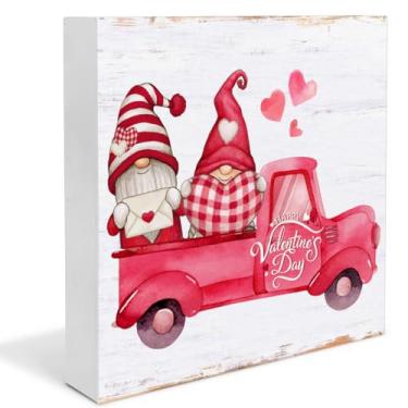 Imagem de Decoração de Dia dos Namorados Decorações de Feliz Dia dos Namorados, Gnomos, Caminhão, Placa de Madeira Decoração de Casa para Mesa de Mesa de Mesa 12 x 12 cm