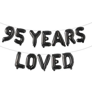 Imagem de Faixa de balão amada por 95 anos, guirlandas de glitter multicoloridas para artigos de decoração de festa de aniversário de 95 anos/aniversário de casamento (95 anos amados preto)