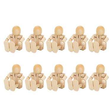 Imagem de Zerodis Casa Jardinagem Decoração de Casa Decoração Diária Diariamente Para Artesanato Diy Figuras Inacabadas Ajustáveis ​​Para Crianças de Festa 10 Peças Articuladas Pessoas Bonecas Robô de Madeira