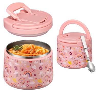Imagem de Itslife Recipientes Térmicos Para Sopa, Comida Quente, Crianças, De 14 Oz, Com Tampa Fivela, Boca Larga, Pote Isolamento A Vácuo, Caixa Bento Aço Inoxidável, Colher À Prova Vazamento (Arco-Íris)