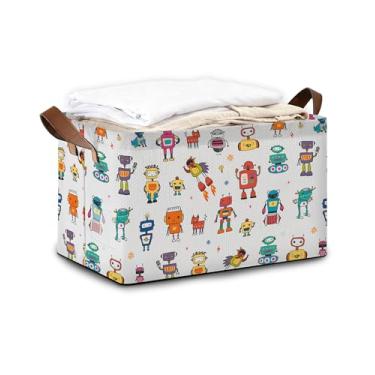 Imagem de Oeaskly Caixa de armazenamento de robô com alças, organizador de cesta para prateleiras, armário, berçário, livro, cesto de roupa suja e decoração de casa