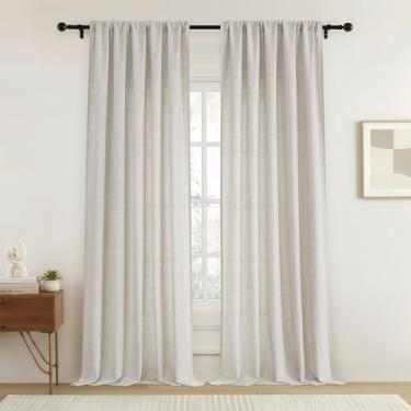 Imagem de OVZME Cortinas naturais extra largas de 300 cm de comprimento, 2 painéis, cortinas texturizadas com filtro de luz extralongas para sala de estar, porta de vidro deslizante, cortinas leves de bolso