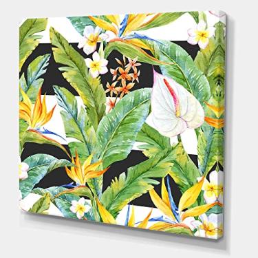 Imagem de DesignQ Arte de parede moderna em tela com folhagem tropical e flores amarelas IV