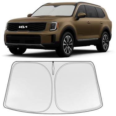 Imagem de Guarda-sol dobrável WODSTA cobertura total pára-brisa compatível com Kia Telluride 2020+ 4 camadas espessadas viseira de janela 240T poliéster para-brisa para-sol
