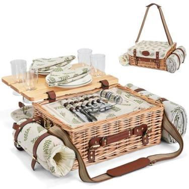 Imagem de Cesta de piquenique SatisInside Set para 4 pessoas com cobertor e mesa
