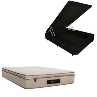 Imagem de Cama Box Baú Blindada com Colchão Cloud Molas Ensacadas C/Pillowtop 32cm (CORINO PRETO, Casal)