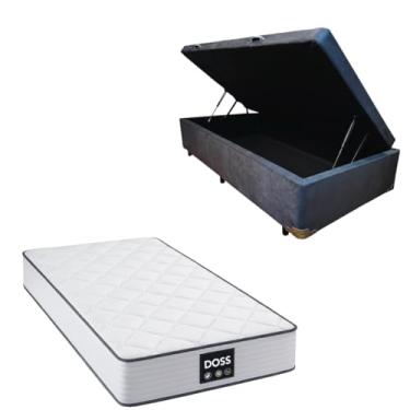 Imagem de Cama Box Baú Blindada com Colchão Doss Molas Ensacadas 30cm (SUEDE CINZA, Solteiro)
