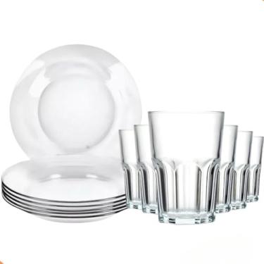 Imagem de Jogo De Pratos Fundos Aparelho De Jantar Em Vidro (Prato Liso + Copo Sydney)