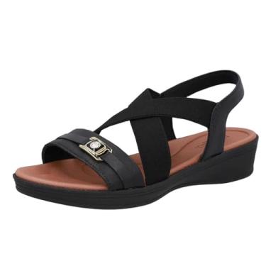 Imagem de Sandalia Feminina Anabela Baixa Couro Tira Macio Usaflex