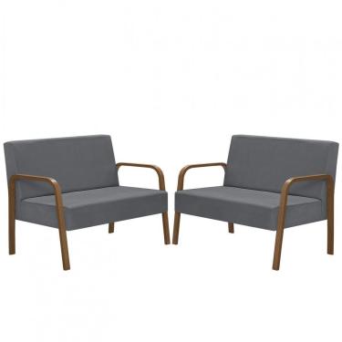 Imagem de Kit 2 Namoradeiras Jade Braço Madeira Suede Grafite