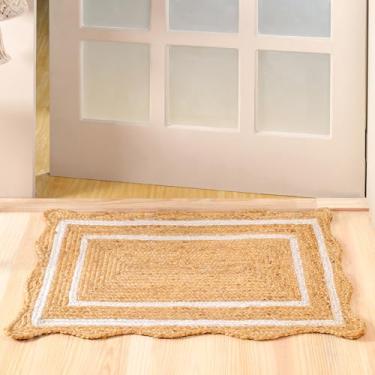 Imagem de VEVARA HOMES Tapete de área de juta natural Wave – Tapete de entrada trançado feito à mão, tapete interno ecológico para entrada, 5 x 90 cm