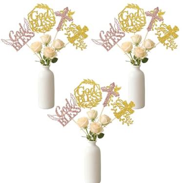 Imagem de Palitos de centro de mesa God Bless, decorações de primeira comunhão, decoração de batizado de bebê, decoração de mesa de batismo rústica para meninos e meninas, 12 peças