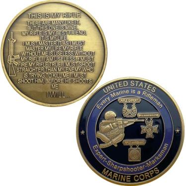 Imagem de USMC Challenge Coin - Marine Corps Rifleman Creed Coin with 'This is My Rifle' Quote - Commemorative Military Gift