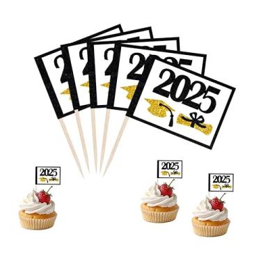 Imagem de JBSJBS Boné de formatura preto 2025 Topper Bandeiras Banner Mini Pequeno 2025 Graduação Palito de Dentes Bandeiras Diploma Grad Bolo Decoração Tema Festa (100 peças)