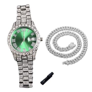 Imagem de genkigold Relógio de diamante dourado para meninos adolescentes - mostrador redondo com algarismos romanos de 42 mm em três cores - pulseira banhada a ouro real 18K de 20 cm - Inclui ferramenta de