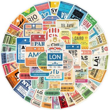Imagem de Pacote de adesivos: cartão de embarque, 50 unidades, bilhete de avião retrô, Vin