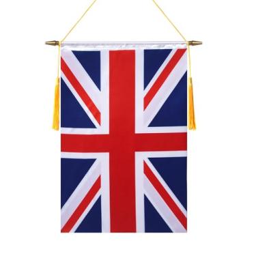 Imagem de TMHTMH Bandeira de parede do Reino Unido de 45 x 30 cm, poste de madeira e acabamento acetinado duplo, bandeira britânica para pendurar no Reino Unido, para sala de casa, sala de aula escolar, clube e