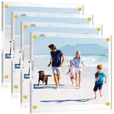 Imagem de Yalikop Moldura flutuante de acrílico, 4 peças, 21 x 28 cm, sem moldura, painel duplo, transparente para exibição de fotos em casa, escritório, tamanho completo 24 x 33 cm (ouro)