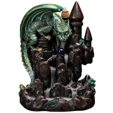 Imagem de Queimador de incenso Dragon Castle com efeito de fumaça de cachoeira, 60 cones de sândalo e pinças para decoração de meditação