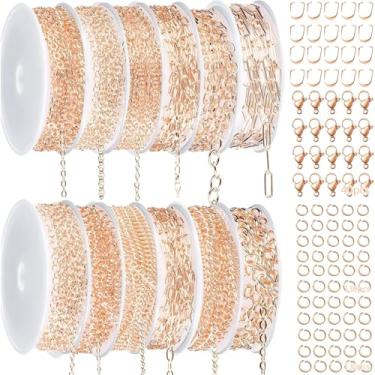 Imagem de Conjunto de 12 correntes de joias, ouro rosa galvanizado, vários tamanhos, elos cruzados, com anéis de salto, fechos de lagosta, para fabricação de colar de brincos de pulseira DIY