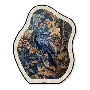 Imagem de Arte de parede emoldurada de metal de corvo preto gótico, decoração de academia escura oval curvada, decoração de parede gótica caprichosa para parede ou mesa, escada, quarto, sala de estar