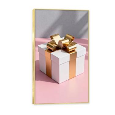 Imagem de NHLDZYH Moldura dourada. Pintura em tela de Natal escandinavo Geometria minimalista Ouro escovado em rosa empoeirado Moderno Imagem de parede festiva. A63. 50 x 90 cm - 19,7 x 35,5 polegadas