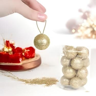 Imagem de Kit Enfeite Bola de Natal com Glitter Dourado 3cm | 16 Peças no Tubo | Decoração Natalina para Árvore, Guirlanda e Ambientes Festivos (Dourado)